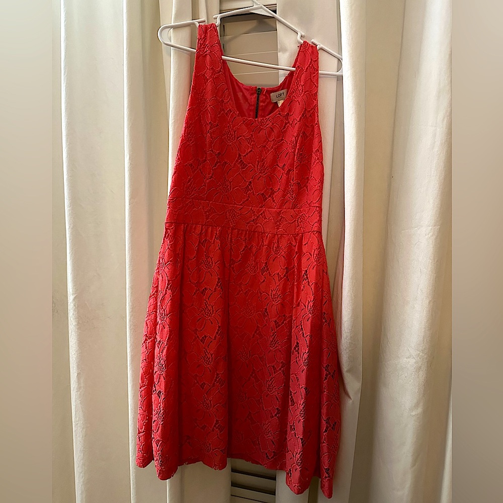 Peachy Orange Floral Lace Loft Dress - 10